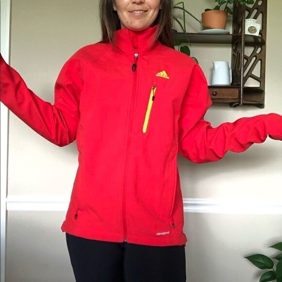 Adidas Outdoor Red Full Zip Shell Jacket Coat Men Size Small Logo Lined - Picture 8 of 8